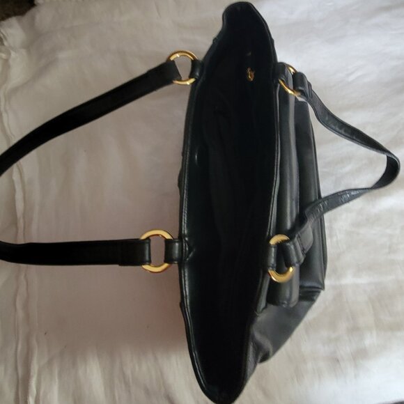 Laura Scott Genuine Leather Purse hobo handbag double handle black lotsa pockets - Picture 6 of 13